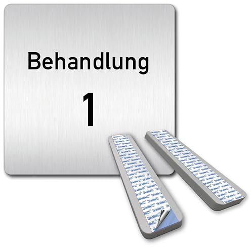 Türschilder24 XXL Schild - Türschild • 125 x 125 mm • Behandlung - Behandlungsraum • 1,5 mm Aluminium Vollmaterial • 100% Made in Germany (Beahndlung 1 + Abstandshalter)