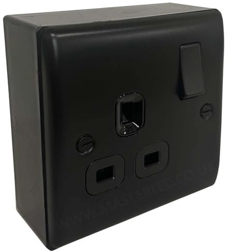Matt Black 1 Gang 13A Single Socket with 32mm Black Surface Pattress Back Box