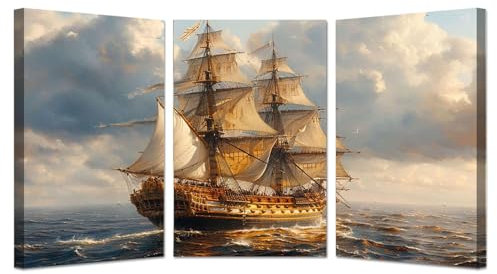 AMXBZC 3 Stück Abstraktes Leinwand Bilder, Segelboot auf dem Meer Wandbild Kunstdruck Wanddeko Wand Wohnzimmer Deko Kunst Modern Textur für Büro - 20x30cmx3 Gerahmt