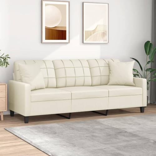 Willood 2 Sitzer Sofa mit Kissen Couch Loungesofa Sessel 180 cm Kunstleder Creme