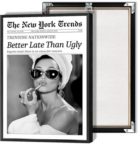 Beshdomp Vintage-Poster Better Late Than Ugly, schwarz und weiß, Leinwand, Wandkunst, Magazin, Überschrift, adretter Druck, Gemälde für Badezimmer, Zuhause, Schlafzimmer, Wohnheim, Wanddekoration,