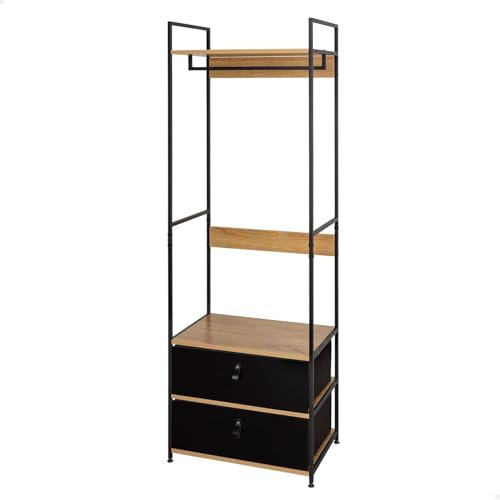 AKTIVE Max Home Armario abierto, 60x40x175 cm, Con perchero y cajones de tela, De acero y madera, Máx. 30 kg, Vestidor, Armarios dormitorio, Estanterías almacenaje, Organizador ropa (18433)