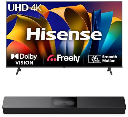 Hisense TV & Soundbar Bundle: 65E6NTUK TV with 4K Direct Lit, Quad Core 4K Processor Plus the HS2000 Soundbar with 240W Power,visulized built-in subwoofer- Perfect Match for Visual-Audio Experience