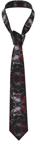 HDSKFNS Cravate tête de mort et rose rouge 1 cravate pour homme élégant costume et cravate tendance imprimé floral cravate formelle fête mariage noir taille unique