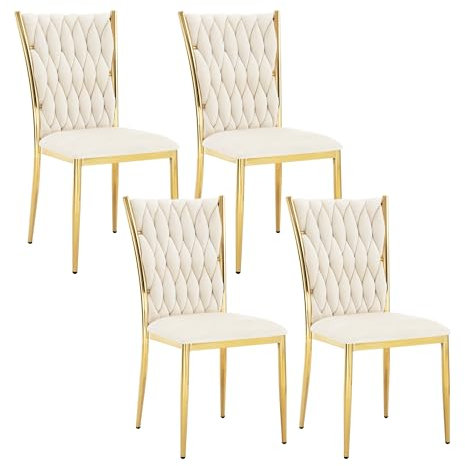 WOLTU Esszimmerstühle 4er Set, Stühle Esszimmer, Samt Küchenstühle, Polsterstühle, Essstühle modern, Design Stühle, hohe Rückenlehne Metallbeine, 150 kg belastbar, Creme EZS71cm-4