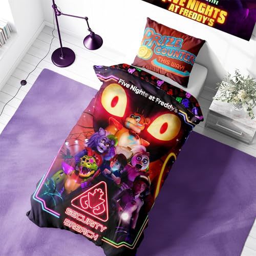 Halantex FNAF Security Breach Single Duvet Cover and Pillowcase Set – Poly-Cotton Blend – Reversible Bedding for Kids – Comfortable, Durable, and Easy Care