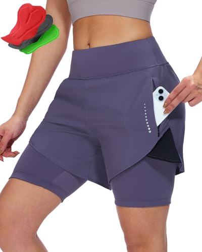 Sportneer Pantaloncini da ciclismo imbottiti da donna MTB Pantaloncini MTB Pantaloncini imbottiti da bici per le donne, Viola, XL