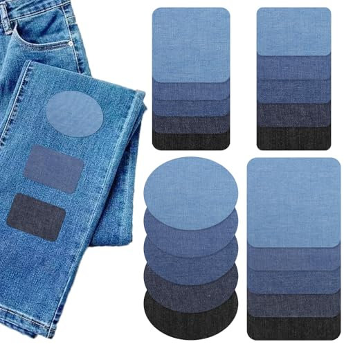 AYSYR 20 Stück Bügelflicken, Jeans Flicken zum Aufbügeln Innen Außen, 4 Größen Aufbügelflicken, Aufbügel Patches 5 Farben, Denim Patches mit Schmelzkleber auf der Rückseite für die Reparatur Jeans