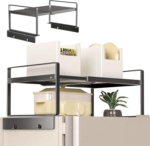 Adjustable Refrigerator/Washer Top Storage Rack - Expandable Organizer Shelf（12.4 -23.62, L-Shaped Design, Anti-Slip, Space Saver for Kitchen, Laundry, Dorm (Fits Most Appliances)