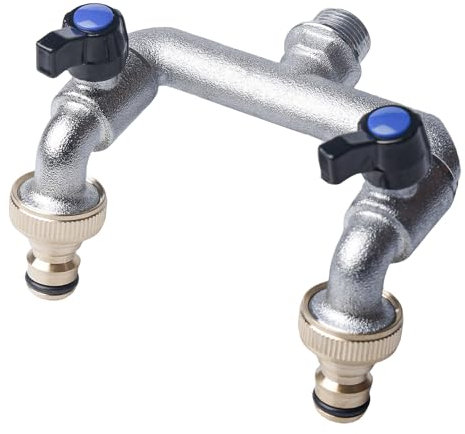 2 vie rubinetto giardino 3/4 pollici: PRITOK doppio rubinetto distributore acqua 3/4 pollici ottone connettore acqua distributore per irrigazione giardino, cortile, lavatrice