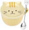 HOTUT Cute Kawaii Yellow Cat Coffee Mugs with Lids, Cute Animal Coffee Tea Cup Saucer Set, Kawaii Ceramic Mugs with Biscuit Holder and Spoon, Funny Novelty Cat Breakfast Mugs for Friend Kids Wife