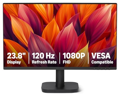 Amazon Basics 23.8-inch Computer Monitor, 120Hz, FHD 1080P, HDMI, DP, VGA, VESA Compatible, Black, for Office and Home