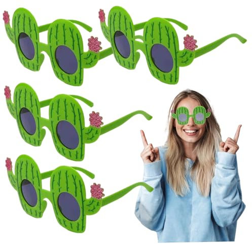 Pesoncarl Lustige Sonnenbrille, 4PCs Kaktus lustige Sonnenbrille, Plastikpartygläser, lustige Brille für Erwachsene Kinder, Strand Hawaiian Party Sommer