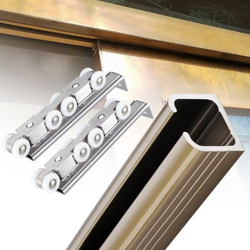 SchiebetüRbeschlag SchiebetüR Laufschiene Einspurige Scheunentor Hardware Doppeltüren Kit, 9 M 8 M 7 M 6 M 5 M 4 M 3 M 2 M 1 M Schiebeschranktür Geländerschiene Für Wohnzimmer, Schlafzimmer, Balkon(Ch