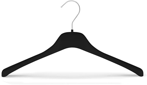 Kiroplast Kleiderbügel für Hemden, T-Shirts, Kleiderbügel aus Kunststoff, platzsparend, rutschfest, schmale Schultern, Oberbekleidung (Schwarz, 42 cm/10 Stück)