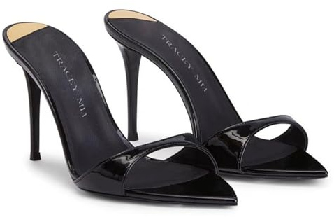 Sandali con Tacco a Spillo da Donna, Punta Aperta, Cinturino Posteriore, Pantofole da infilare, Muli, Matrimonio, Ufficio, Base, Classici, Tacchi da 3,9 Pollici,Nero,36 EU