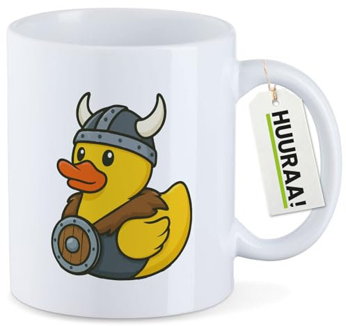 Huuraa Tasse Quietscheente Wikinger Gummiente Viking Geschenk 330ml Weiß Quietscheente Wikinger Präsent