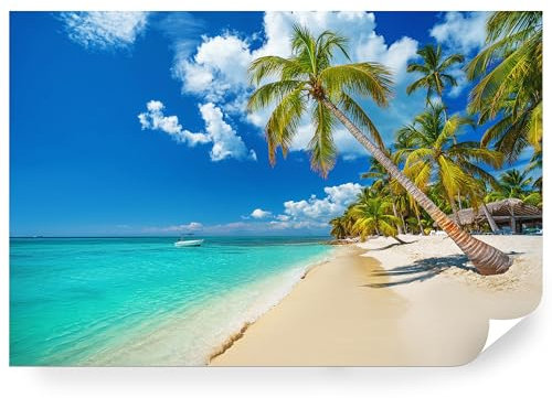 Fototapete Meer und Strand Vlies - Vliestapete Tapete Wandtapete Motivtapeten Vliestapeten Wohnzimmer Schlafzimmer Bildtapete Natur Tropische Landschaft Palmen Meeresblick 360x240cm