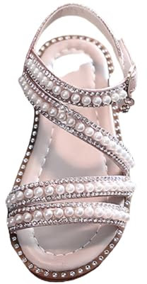 Sandali da ragazza, eleganti, con cinturini con fiori, adatti per bambine, stile principessa, con brillantini, adatti per la spiaggia, stile boho, scarpe estive antiscivolo, taglia 21-36, 27 EU