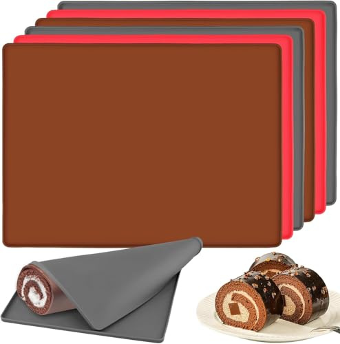 JIEHIN 6 Stück 30x40 cm Silikon Backblech mit Rand, 3 Farben Rollmatte Antihaft Swiss Roll Backform, Silikon Backmatte mit Rand für Kochen
