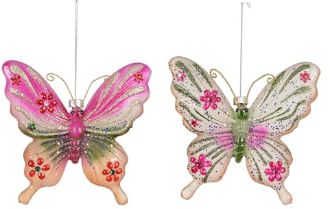 Christbaumschmuck Glas 11cm - Schmetterling Figur zum Aufhängen - 1 Stück sortiert - Weihnachtsbaum Anhänger für Weihnachten - Christbaumanhänger & Weihnachtsbaumschmuck - Butterfly Floral Bunt