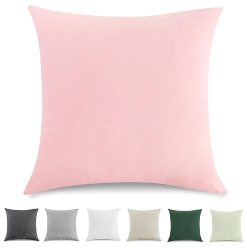 TOCOMOA Kissenbezug 45x45 cm 2er Set, Gewaschene Baumwolle Kissenbezüge | Oeko-TEX Zertifiziert, hautfreundlich weicher und Atmungsaktiv, 100% Baumwolle, Rosa, mit Reißverschluss,Heimdekoration