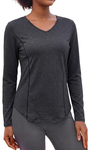 Gyabnw Women's Running Top Long Sleeve Back Mesh Yoga Gym Black