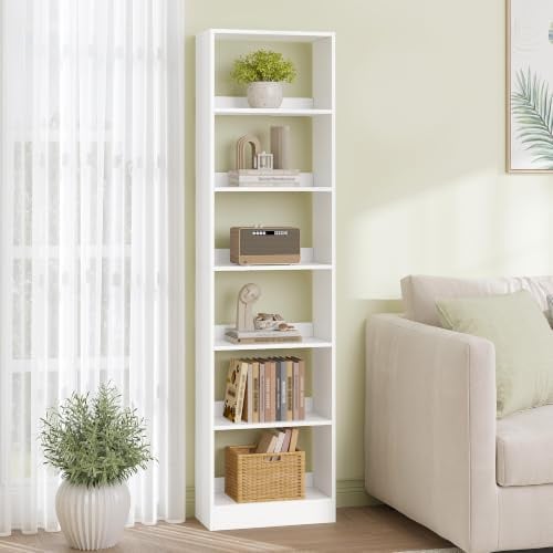 Hzuaneri 6-stöckiges Bücherregal Würfelregal, 24 x 50 x 183 cm, Weiß | Bücherschrank, offenes Regal aus Holz, Aufbewahrung & Präsentation, für Wohnzimmer Home Office Schlafzimmer, BC59603X