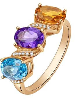 Promise Ring Bague Topaze Femme Or Rose 18 Carats AU750 Ovale avec Pierres Précieuses Naturelles Colorées Taille Solide Non Plaqué Populaire pour Lesbienne Fiançailles Bijoux