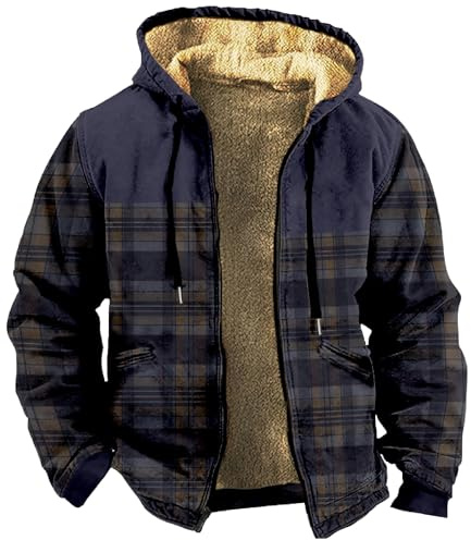 Generisch Hoodie Herren Kapuzenpullover Dicker Pullover Kapuzenjacke Langarm Sweatjacke Fleecejacke Winter Warm Sweatshirt Herren Hoodies Mit Reißverschluss M-7XL