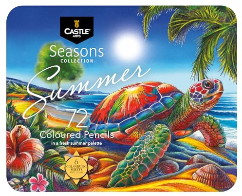 Castle Art Supplies 72 Sommer-Buntstifte für Erwachsene - Weicher Kern | Wachsbasierte Buntstifte mit weichem Kern - sommerlich inspirierte Palette - Präsentationsbox, Seasons-Kollektion