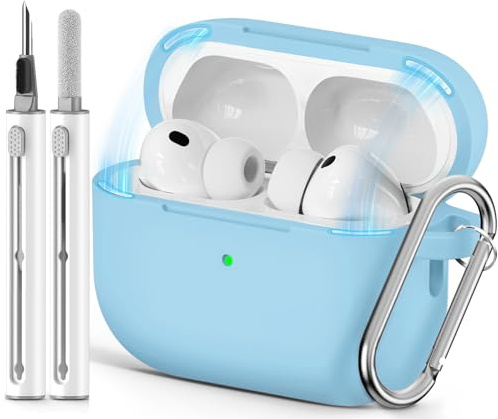 Inesore Compatible with AirPods Pro 3 Hülle - Magnetic Light Blue | Silicone Protective Case Cover for Apple Air Pod Pro 3rd (2025), Magnetic Lid Lock Design, with Cleaning Kit