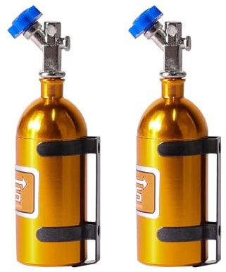 Rc Autoteile,KINGCOO 2Stück Mini Deko Metall Simulation NOS Stickstoffflasche mit Halterung Tool Teil Zubehör für 1/10 RC Rock Crawler Auto für TRX4 Axial SCX10 Tamiya Gen7 D90 D110 TF2 (Gold)