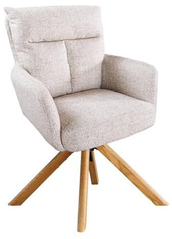Riess Ambiente Drehbarer Stuhl Big George - Champagner Greige - Strukturstoff Eichenholz - Drehstuhl mit Armlehne