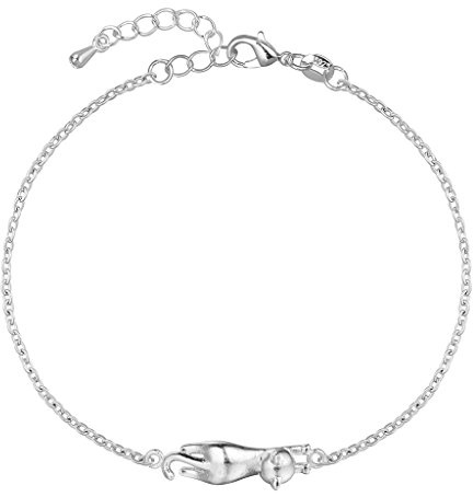Niedliche 3D Katze Tierkette Charms verstellbar 925 Sterling Silber Armband Armreif für Mädchen Frauen Schmuck