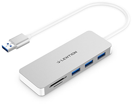 LENTION Hub Tipo A a 3 Porte USB 3.0 con Lettore Schede SD e Micro SD per MicroSDXC/SDXC/Micro SD/SD/Micro SDHC/SDHC, Schede UHS-I, Adattatore Multiporta per MacBook, Surface, e Altro (Argento)