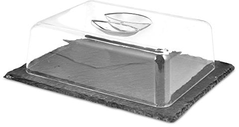 H&H Porta Formaggio Rettangolare con Vassoio in Ardesia, 25x20 cm
