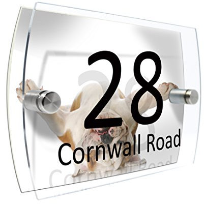 CS Printing House Number Sign Plaque Garden Glass Effect Acrylic Sign Door Plate Marble Wall Display 2 Part Branded Acrylic (English Bulldog)