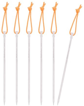 iBasingo 20cm Titanium Alloy Tent Pegs Ultralight Tent Stakes Heavy Duty Tent Nails Outdoor Camping Awning Ground Pins Tent Accessories with Rope Ti4006P (6 pcs/lot)