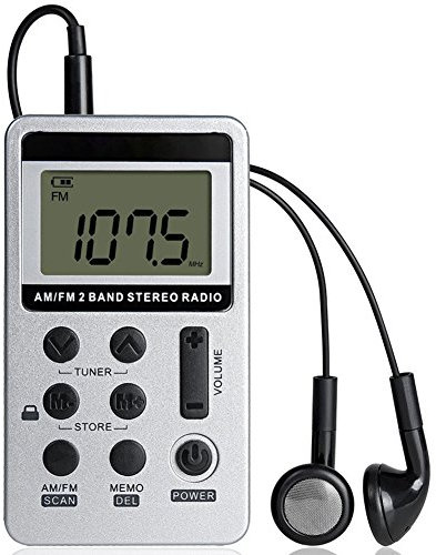 YZCX Radio Pequeña Portatil, Mini Radio de Bolsillo Pocket Am/FM 2 Bandas de Radio Estéreo DSP Digital Tuning Receptor con Pantalla LCD USB Recargable y Auricular para Caminar (Blanco)