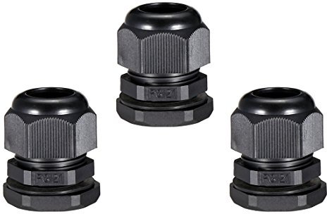 sourcing map PG21 Cable Gland Waterproof Plastic Joint Adjustable Locknut Black for 13mm-18mm Dia Cable Wire 3Pcs