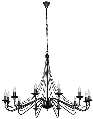 Licht-Erlebnisse XXL Kronleuchter 12-flammig Metall schwarz Ø85cm Wohnzimmer Esszimmer klassisch Design 12xE14 Hängeleuchter Decke Innen Lüster