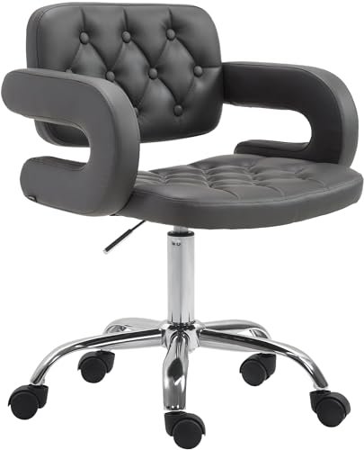 CLP Arbeitshocker Dublin Kunstleder Mit Armlehne I Polsterstuhl Schreibtischstuhl mit Leichtlaufrollen I Drehbarer und Höhenverstellbarer Drehst, Farbe:grau