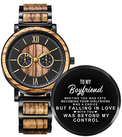 Kenon Engraved Wooden Watch for Boyfriend My Man Fiancé Husband Customized Personalized Wood Watches for Men Birthday Anniversary (for Boyfriend)
