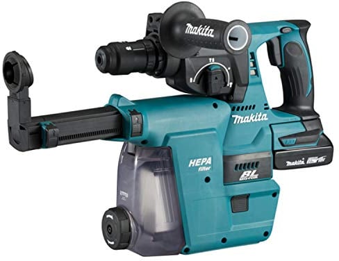 Makita DHR242RTJW 18v Li-ion LXT Brushless 24mm SDS-Plus Rotary Hammer Complete with 2 x 5.0 Ah Li-ion Batteries, Charger and Dust Extraction System, Supplied in a Makpac Case
