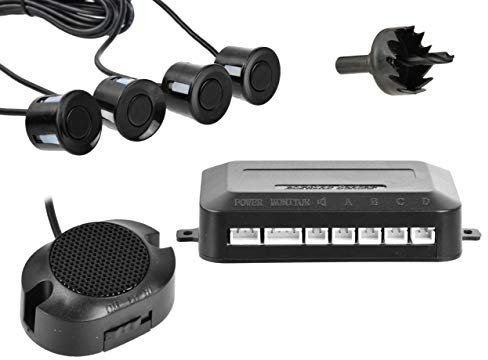 BSD Parksensor Set - Rückfahrhilfe, Rückfahrsystem - 4 Sensoren + Audio-Summer - Lochsäge inklusive