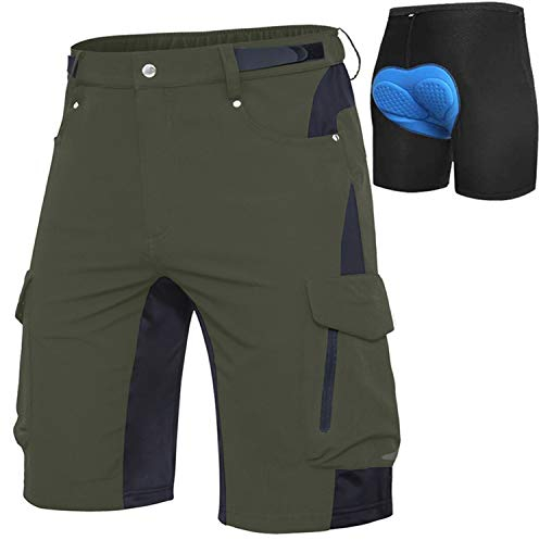 Cycorld MTB Hose-Kurz-Herren-Fahrradhose-Gepolstert, Schnelltrocknende MTB Shorts Radlerhose Atmungsaktiv Radhose Herren Kurz mit Verstellbaren Klettverschlüssen(Grün, L)