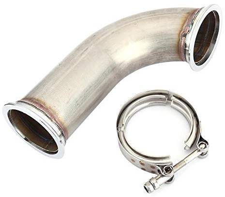 Universal 3 Inch 90 Degree V-Band Flange Exhaust Downpipe with Clamp, Stainless Steel, Turbo Elbow, 95mm OD, 75mm ID