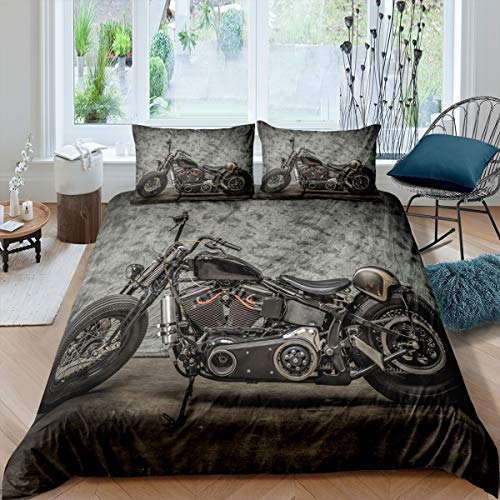 Loussiesd Motorrad Bettwäsche Set 155x220cm Extremsport Thema Dekor Bettbezug Set Moto-Cross Muster Betten Set Grau für Kinder Jungen Männer 2 Stück Bettwäsche Set Sport Fans Bettwäsche