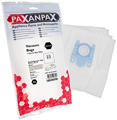 Paxanpax VB351H4, Compatible SMS Bags & Filter Kit Bosch Siemens 'Type D,E,F,G,H' Activa, Alpha, Kids & Fun, Super VS Series (Pack of 4+1)
